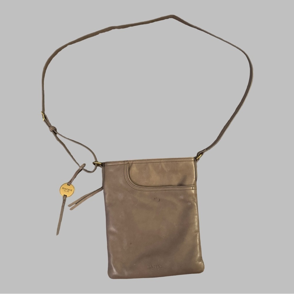 MARGOT Split Pocket Grey Leather Crossbody Bag